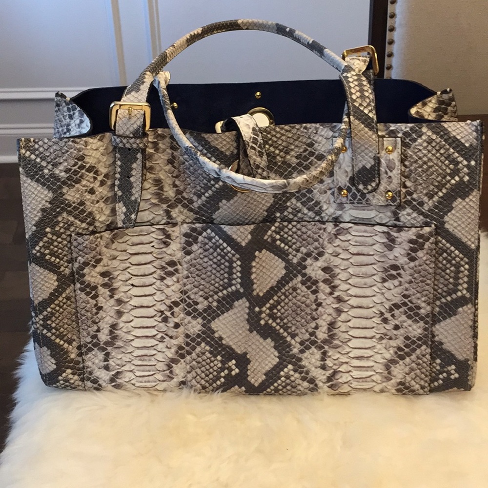 Leather snake textured tote